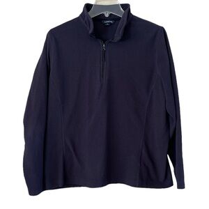 Lands End Micro Fleece Pullover 3/4 Zipper Size Lg 14-16 Navy Blue Long Sleeve